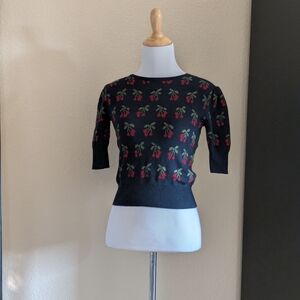 Collectif London Cherry Knit Short Sleeve Sweater 2XS UK 6